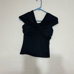 Abercrombie & Fitch Black Twist-Front Off The Should Top